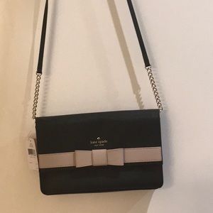NEW Kate Spade Veronique Kirk Park Saffiano Black Beige Bow Crossbody Bag